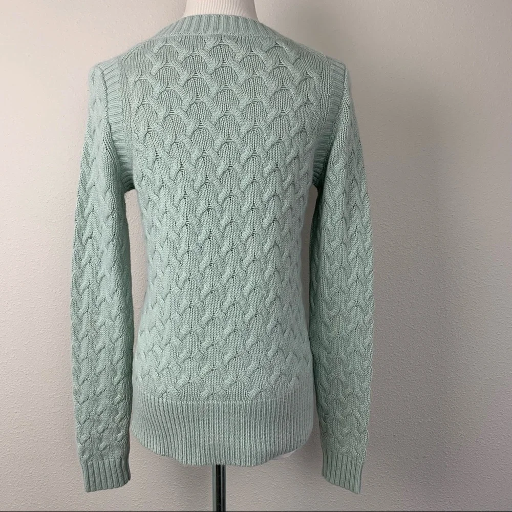 J.Crew Mint Green Cable Knit Angora Wool Blend Sweater Small 54466 HO11
